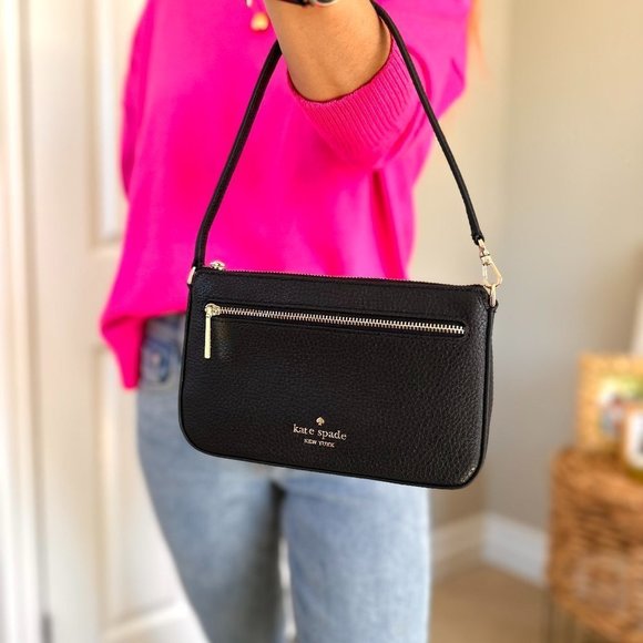 NEW Kate Spade bag crossbody black leather gold-tone hardware 2 straps NWT - Picture 4 of 8